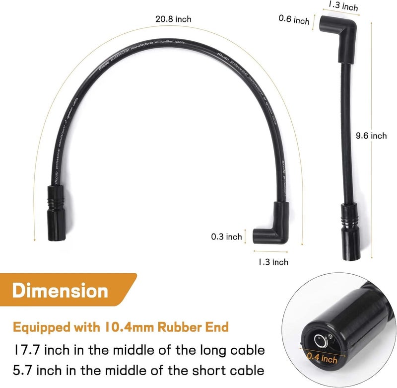 Atesilor 10.4mm Spark Plug Wires Ignition Coil Wires Compatible with Harley-Davidson Big Twin Dyna Super Glide/Wide Glide/Low Rider 2000-2017 & Softail Springer/Slim/Deluxe/Deuce 1999-2017 - Image 4